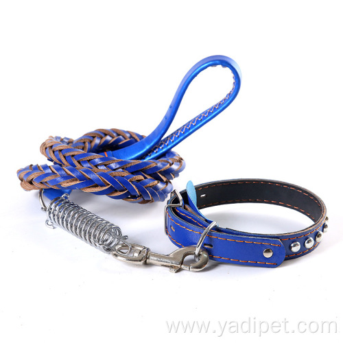 dog leather dog chain set traction belt